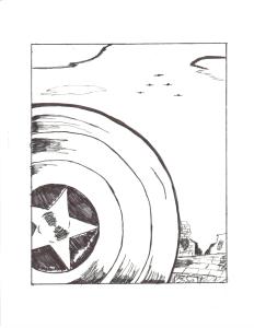 Captain America shield ink drawing